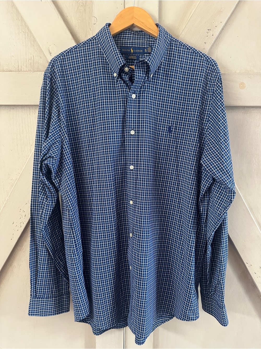 Ralph Lauren XL Blue Plaid Performance Button Down Shirt Classic Fit